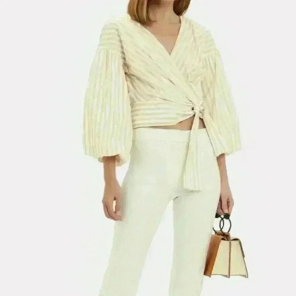 Derek Lam 10 Crosby Cropped Bell Sleeve Tie Waist Blouse Top Size - Picture 2 of 10